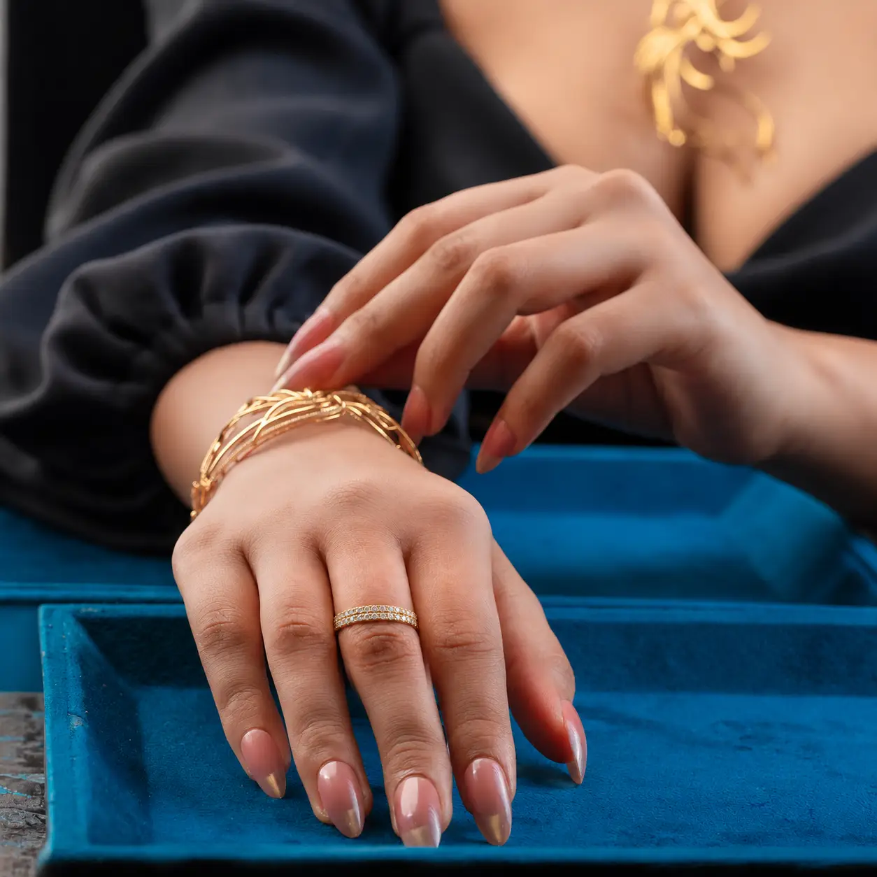 Double Row Accent Gold Ring